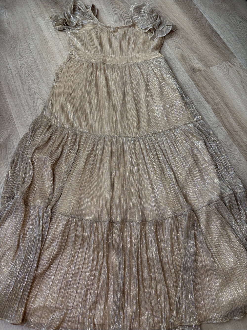 Torrid Glitter Flutter Sleeve Tiered Maxi Dress Gold 0 L 12 party holiday - Picture 7 of 8